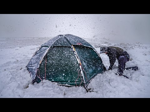 CAMPING in a BLIZZARD - WINTER  STORM - Snow and Heavy Rain