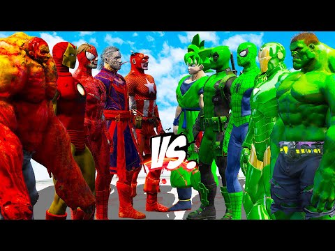 TEAM RED ZOMBIE VS TEAM GREEN (HULK, IRON MAN, SPIDER-MAN, DEADPOOL, GOKU) - EPIC SUPERHEROES WAR