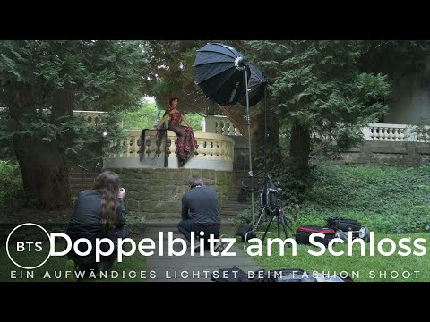 Besondere Lichtsetzung bei einem Fashion Shooting am Schloss