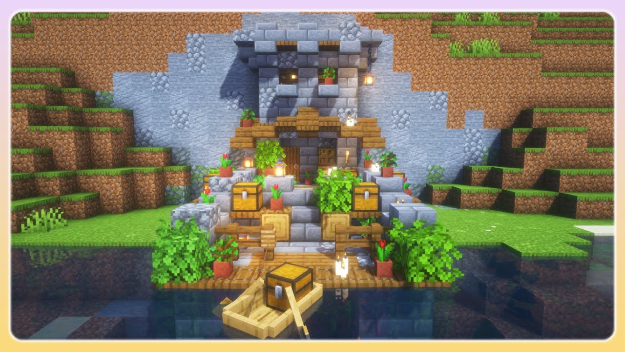 How to Build a Riverside Mountain Base in Minecraft | Easy Riverside ...