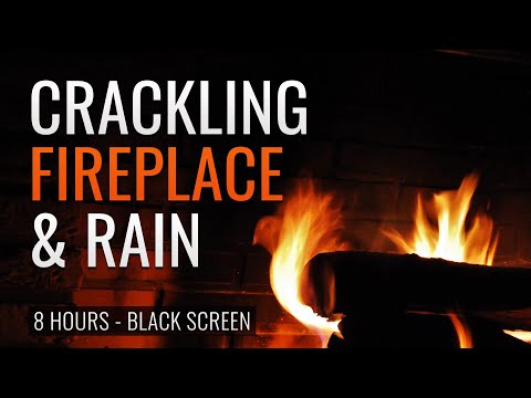 Fireplace with Rain on a Tin Roof | 8 Hours | Black Screen