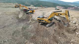 Liebherr 945, Cat 385C Excavators & Cat D9T Dozer Working Team - Sotiriadis/Labrianidis - Drone 4k