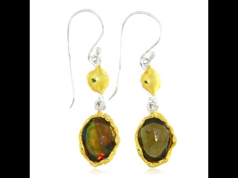 Cercei Argint 925 Accente aurite Opal Negru Natural - Modern si Vibrant