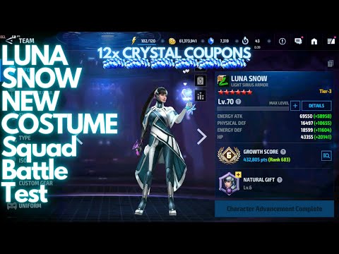 LUNA SNOW NEW COSTUME Squad Battle Test - MFF - 12x Crystal Coupons Inside this Video