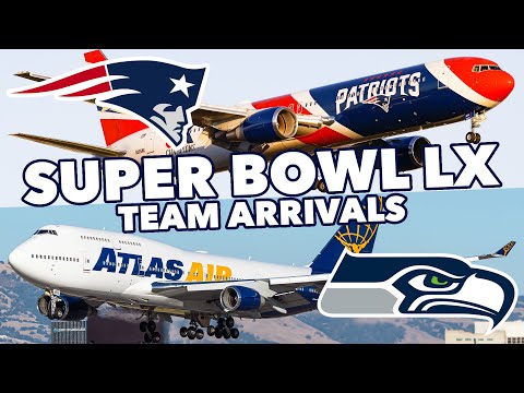 🔴 LIVE SUPER BOWL LX TEAM ARRIVALS | San Jose Airport Live Plane Spotting + ATC