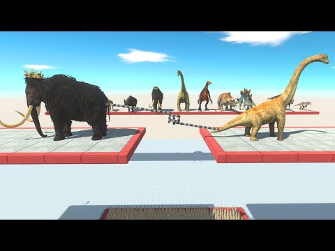 Prehistoric group and herbivorous dinosaurs tug of war competition - Animal Revolt Battle Simulator