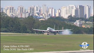 FOI TENSO AVIÃO A350 DA QATAR ENFRENTA VENTO CRUZADO FORTE DURANTE POUSO NO AEROPORTO DE GUARULHOS ✔