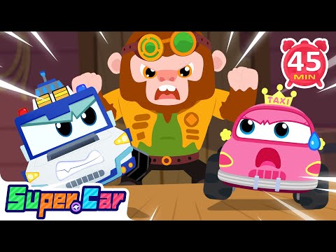 Toys Stolen by Giant Monkey! | Police Car & Taxi | Kids Cartoons & Car Songs | Super Car