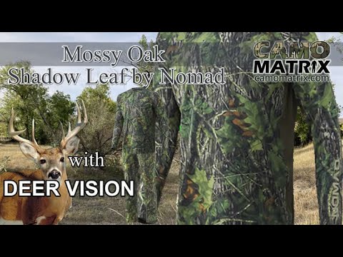 Mossy Oak Shadow Leaf by Nomad with simulated deer vision on 14 Backgrounds