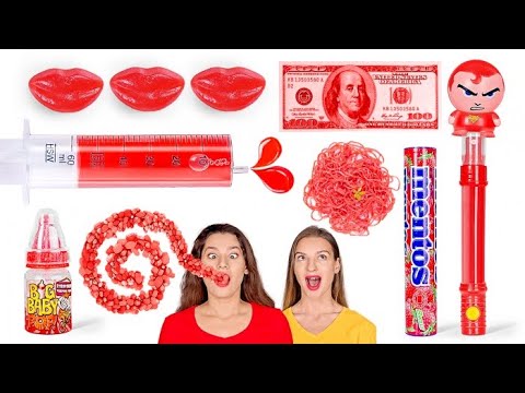 ONE COLOR FOOD FOR 24 HOURS! The Red Food Challenge. Mukbang by 123 GO! CHALLENGE