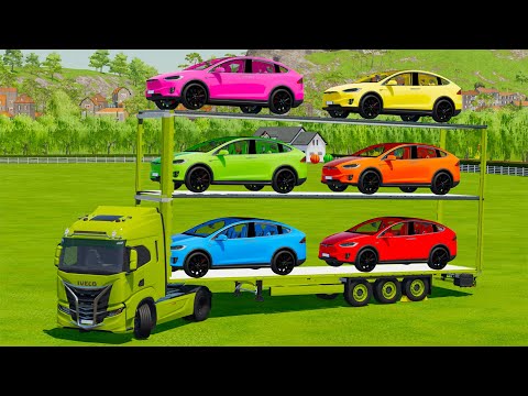 LOAD AND TRANSPORT TESLA CAR WITH IVECO TRUCK - Farming Simulator 22