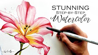 WOW!! 🤩 You NEED to Try THIS!! How to Paint a Watercolor Lily Flower Step-by-Step!