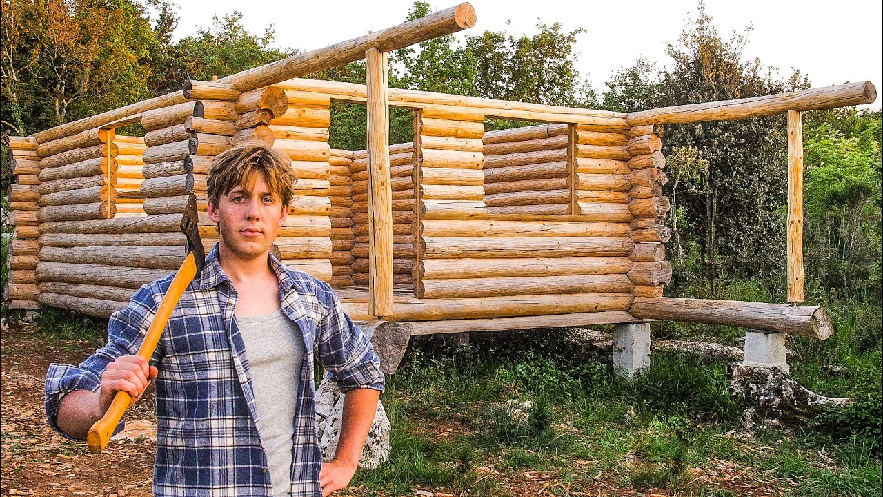 I Spent 1 Year Alone Building My First LOG CABIN With No Experience