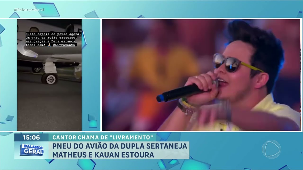 Pneu do jatinho de Matheus e Kauan estoura após o pouso | Balanço Geral