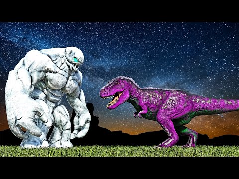 HUMANOID GLACIER GOLEM BOSS VS TYRANNOSAURUS REX LVL 500+ (ARK SURVIVAL EVOLVED BATTLE)