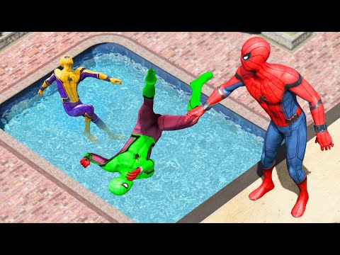 GTA 5 Rainbow Spiderman Jumping off Highest Buildings (Euphoria Physics/Ragdolls) #1