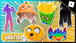 NOVO! COMO PEGAR 10 ITENS GRÁTIS NO ROBLOX - EMOTE GRÁTIS, MOCHILA JACKE HORA DA AVENTURA GRÁTIS +