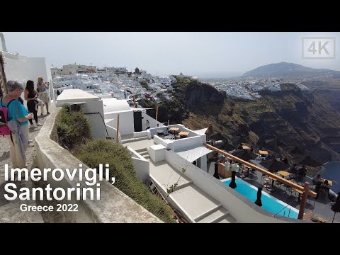 Linda Imerovigli, Santorini na Grécia Caminhada ☀️ [Walking Tour 4K, 3D Sound]