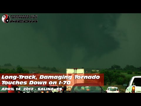 Large Tornado Forms and Drops On I-70 in Kansas - 4/14/2012 Salina, KS