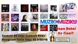 Download lagu Senarai 20 Lagu Mara Ke Separuh Akhir Muzik-Muzik 40 SFMM40 - Anugerah Juara Lagu 40 (AJL40) SFAJL40 mp3
