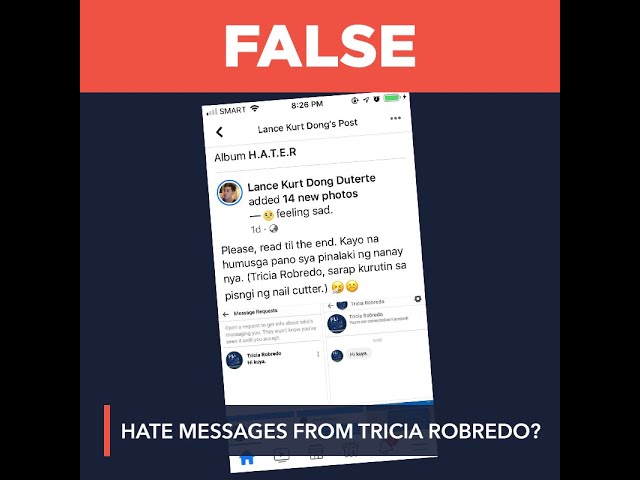 FALSE: Tricia Robredo sends hate messages to Duterte’s grandson