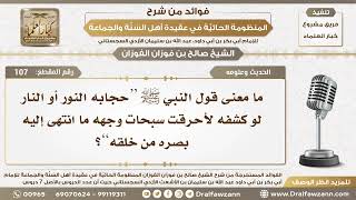 صورة 107 - معنى قول النبي ﷺ “حجابه النور أو النار لو كشفه لأحرقت سبحات وجهه ما انتهى إليه بصره من خلقه”
