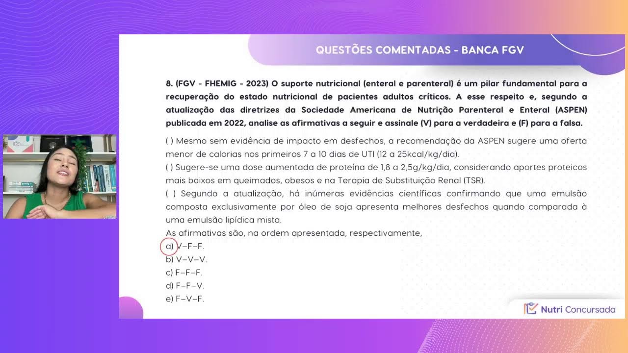 #TREINANUTRI 7/2024: BANCA FGV - Questões comentadas.