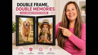 4x6 Double Picture Frames Hinged Folding Photo Frames Vertical Stand Frames (Black)