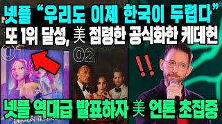 넷플 “우리도 이제 한국이 두렵다” 또 1위 달성, 美 점령한 공식화한 케데헌 넷플 역대급 발표하자 美 언론 초집중