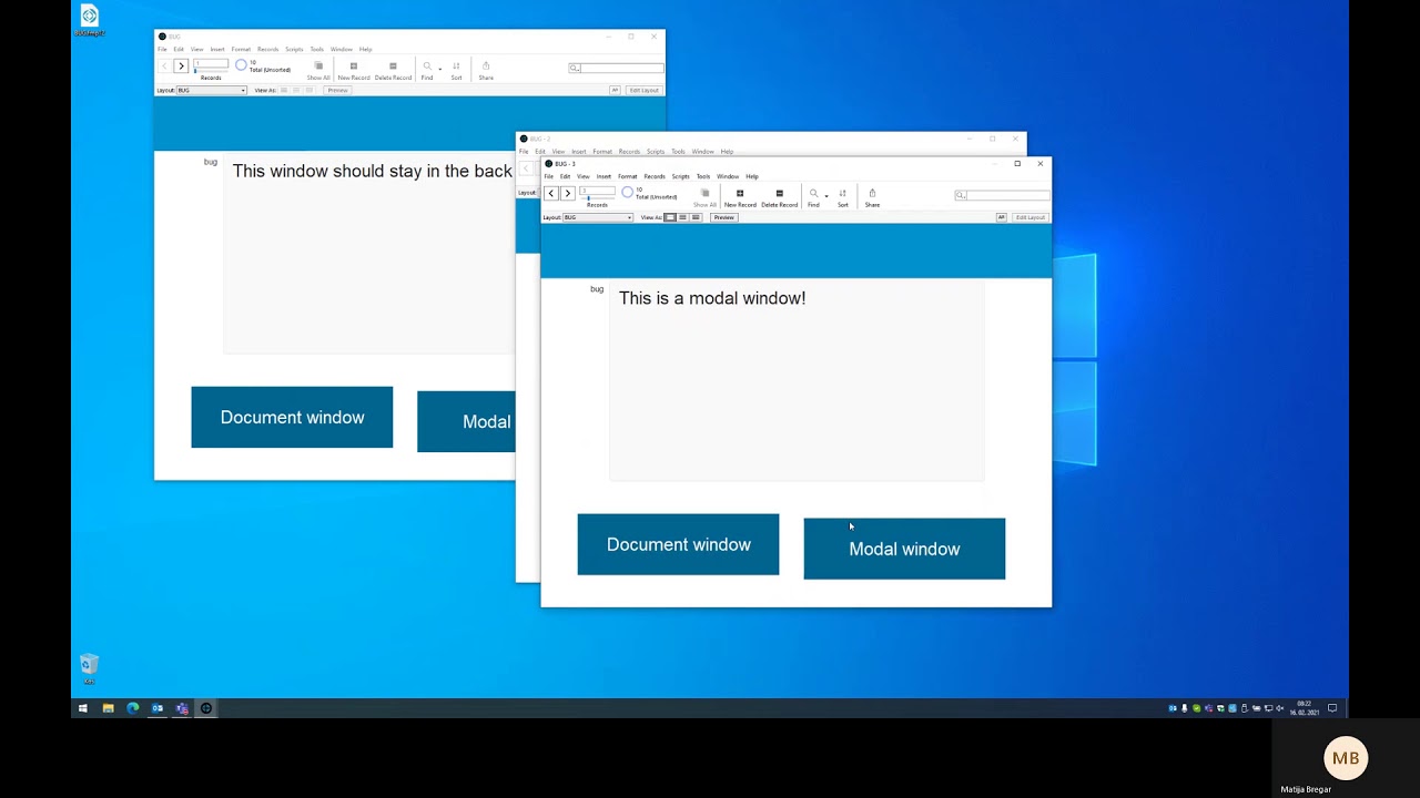 Filemaker 19 modal window bug
