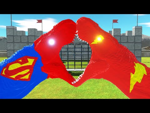 SUPERMAN T-REX vs SHAZAM T-REX CASTLE DEATH RUN - Animal Revolt Battle Simulator