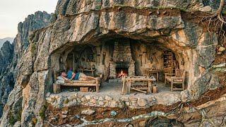 Download lagu Building a Complete and Warm Survival Shelter | Bushcraft Cliffside Cave and Bamboo Tools mp3