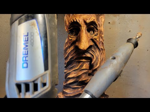 Beginner Wood carving a wood spirit with dremel.