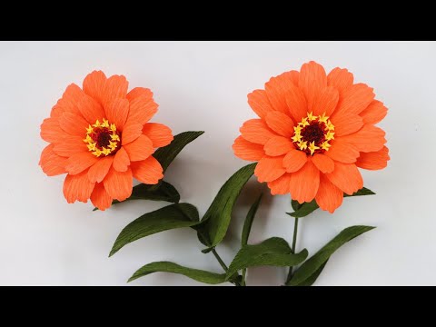 DIY Paper Crafts/ How To Make Zinnia Flower From Crepe Paper/ Zinnia Paper Craft/ DIY Tutorial