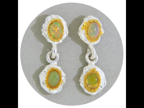 Cercei Argint 925 Accente Aurite Opal Natural - Stralucire Naturala si Eleganta