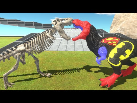 SKELETON T REX vs SUPER BATMAN T REX DEATH RUN - ANIMAL REVOLT BATLLE SIMULATOR NEW UPDATE