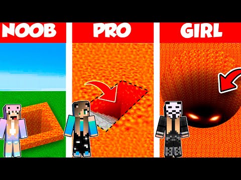 Minecraft Battle: LAVA TUNNEL HOUSE BUILD CHALLENGE - NOOB vs PRO vs GIRL / Animation