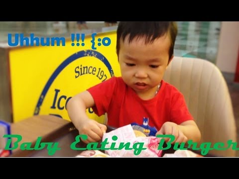 Baby Eating Burger - The First Baby Doing Eating Burger at Lotteria in Royal City Hanoi by HT BabyTV Video