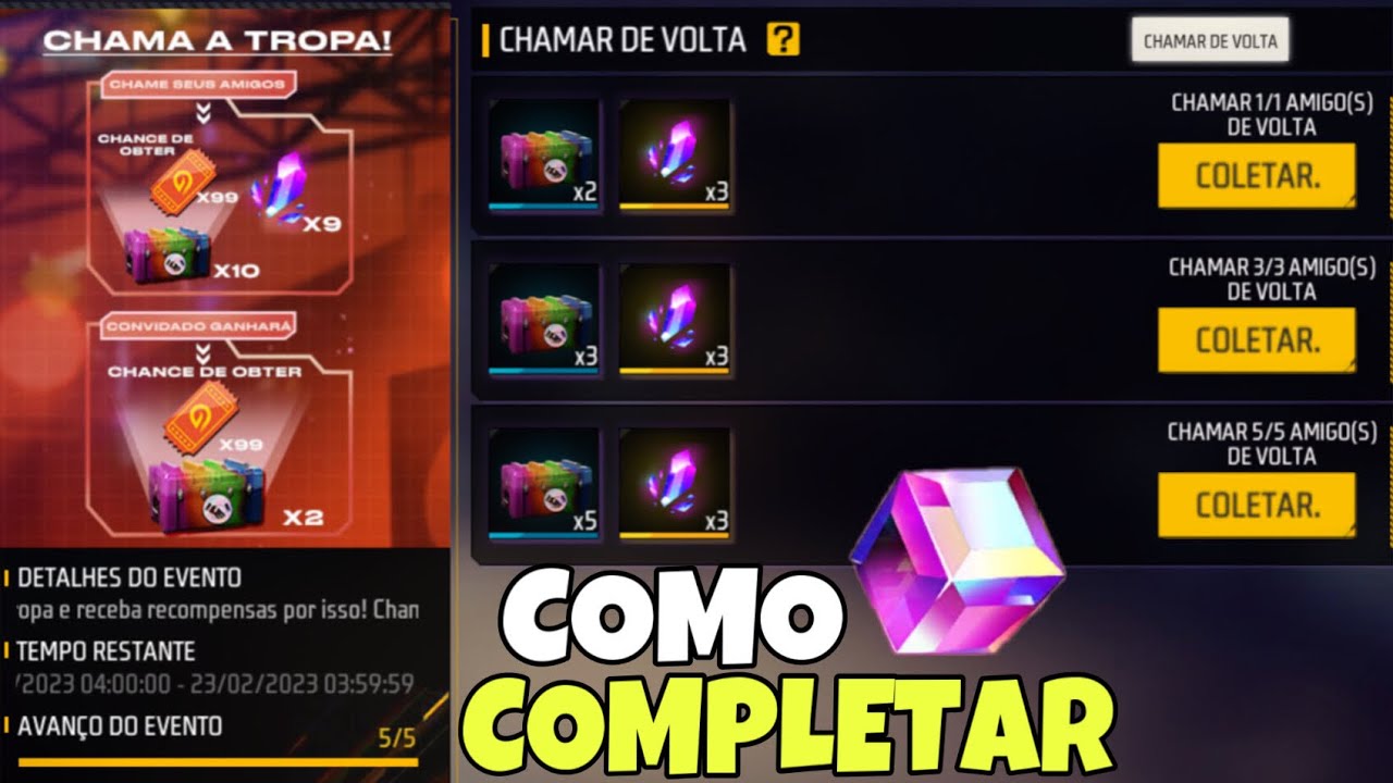 COMO CHAMAR AMIGO DE VOLTA NO FREE FIRE COMO COMPLETAR EVENTO CHAMA A TROPA E PEGAR FRAGMENTOS