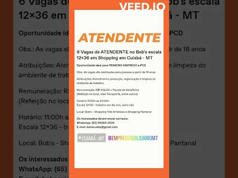 'Vagas Gratuitas de Emprego em Cuiabá e Várzea Grande' - diversas áreas (Maio/2024) - parte 3