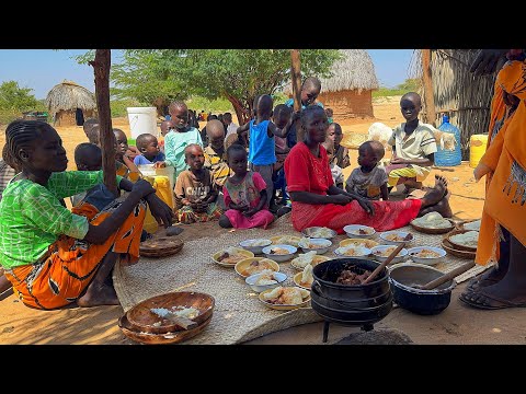 African Village life#cooking Village food Smoked beef and corn flour for breakfast