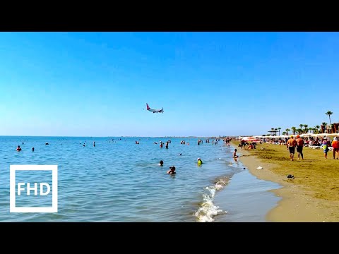 🇨🇾Is it too hot in Cyprus? Larnaca Mackenzie Beach Walk, Relaxing Sea Wave Sounds | FHD, 15 Minutes
