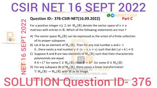 Csir Net 16 September June 2022 Linear Algebra Solution | Question ID 376 |Pure Mathematical Academy