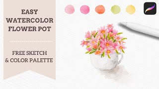 How to Paint a Watercolor Flower Pot in Procreate | Realistic Floral Clipart Procreate Tutorial