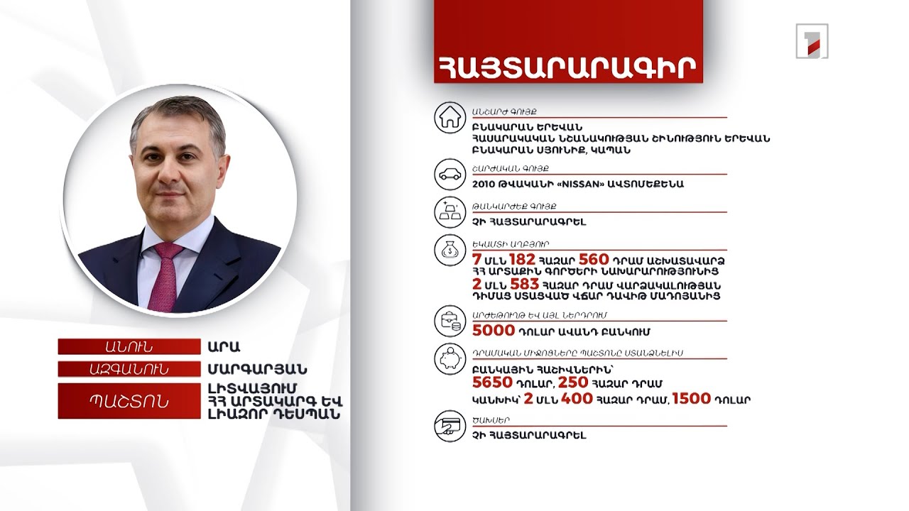 2 անշարժ գույք, ավտոմեքենա, 7150 դոլար. Լիտվայում ՀՀ դեսպան Արա Մարգարյանի հայտարարագիրը