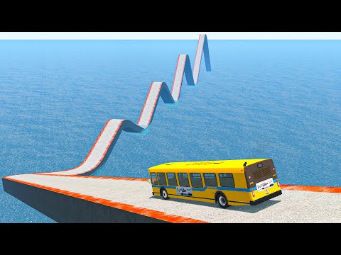 Impossible Weird Wave Bridge Crossing Cars Vs Deep Water Stunt - BeamNG.Drive