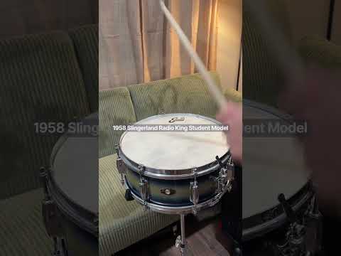 Vintage 1958 Slingerland Radio King Student Model 5.5x14 8-Lug Snare — Blue/Silver Duco — Dated Shell, New Evans Heads (Video Demo) image 16