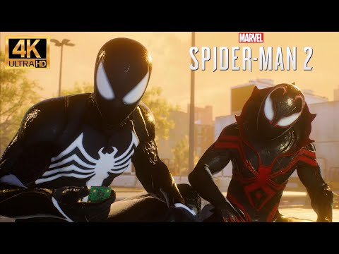 Peter And Miles Chase The Lizard With The Symbiote And Dark Age Symbiote Suits - Spider-Man 2 PS5 4K