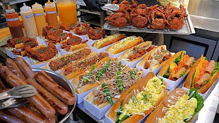 Full of unique toppings! American style hot dog sandwich , chicken hot dog / korean street food