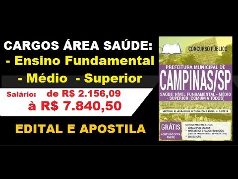 Edital Apostila Concurso Prefeitura de Campinas SP 2019 SAÚDE  Ensino Fundamental, Médio, Superior